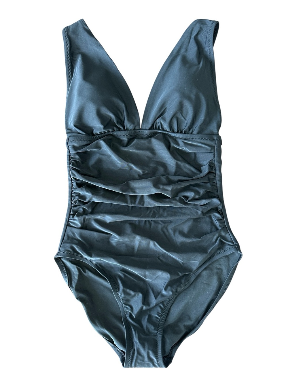 J. Crew Factory Women's Ruched Plunge One-Piece Swimsuit Black NWT Size Small - Picture 2 of 6